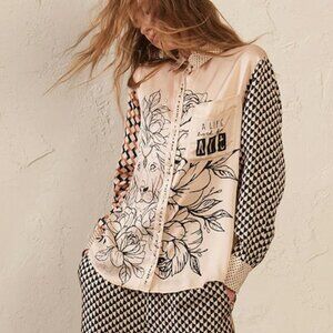 ME369 Scarlett Mystic Print Button Down Shirt Mixed Pattern Blouse NWT Size S